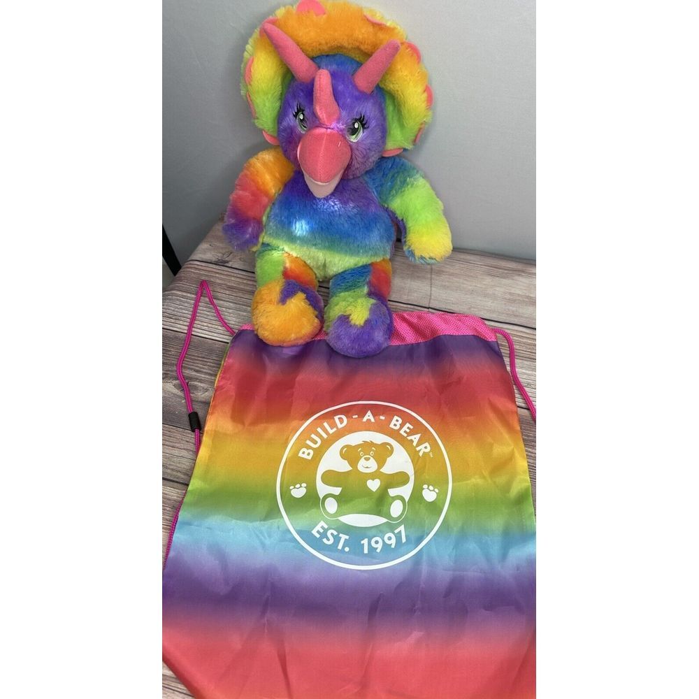 Triceratops Dinosaur Rainbow 18" Build a Bear Workshop BABW Plush Tie Dye Sounds